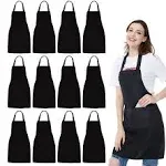 NOBONDO 12 Pack Bib Apron - Unisex Black Apron Bulk with 2 Roomy Pockets Machine