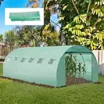 Outsunny Replacement Greenhouse Cover Tarp with 12 Windows for Ventilation & Zipper Door, Green - 20' x 10' x 7'