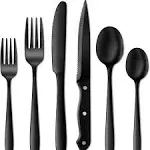 Black Heavy Duty Silverware Set 24-Piece Stainless Steel Flatware Set with St...