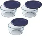  2 Cup Storage Round Container with Dark Blue Plastic Lids - 2-Cup pack of 3