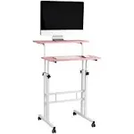 Mind Reader Standing Desk, Adjustable Height, Computer Desk, Laptop Desk, Adult, Rolling, Pink