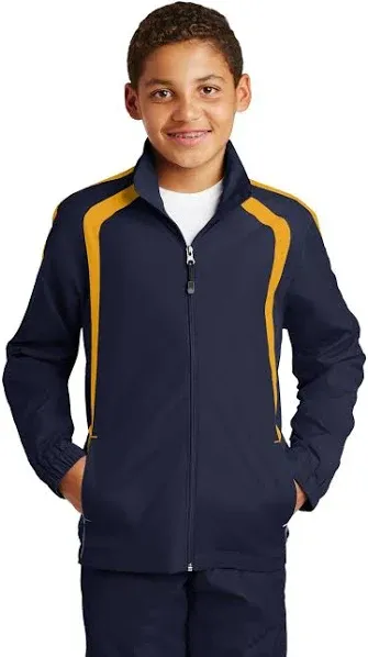 SPORT-TEK Boys Colorblock Raglan Jacket, Medium, True Navy/Gold