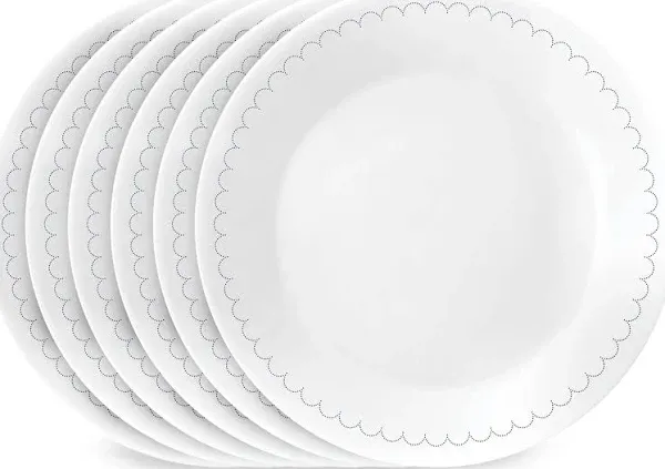 Corelle Vitrelle 8-Piece Dinner Plates Set, Triple Layer Glass and Chip Resistant, Lightweight Round Plates, Winter Frost White