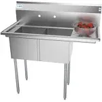 Koolmore 43 in. Two Compartment Stainless Steel Commercial Sink with Drainboard, Bowl Size 14 x 16 x 11 in., SB141611-12R3