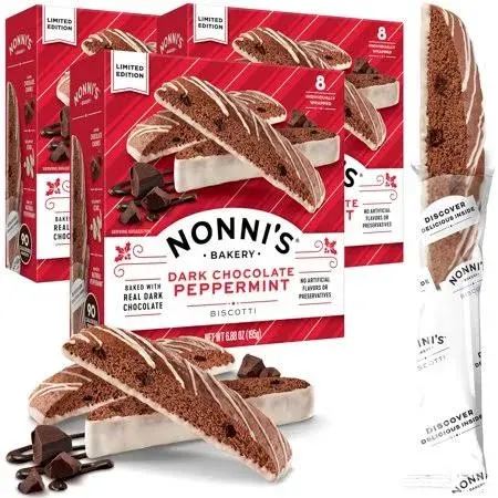 Nonni&#039;s Dark Chocolate Peppermint Biscotti - 6 Boxes Christmas Cookies - Italian