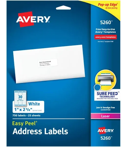 Avery Easy Peel Laser Address Labels