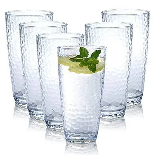 Unbreakable Plastic Tumbler Cups, Set of 6, Large Water Tumbler Set, 25 oz Highball Drinking Glasses, Dishwasher Safe (Clear) Eavkei