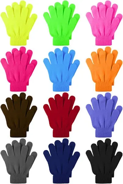 Cooraby 12 Pairs Kids Winter Magic Gloves Children Stretchy Warm Magic Gloves Boys or Girls Knit Gloves