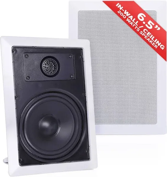 Pyle Two Way Stereo Sound Speaker - Dual Professional Audio Speakers System - In Wall / In Ceiling White Mount Flush, 6.5" Midbass, 1/2 Inch Polymer Tweeter - Indoor Home Theater - Pyle PDIW65 (Pair)