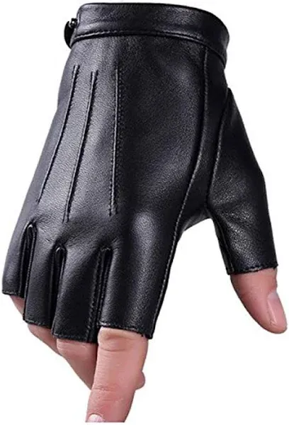 Wepop Fingerless Driving Gloves PU Faux Leather Outdoor Sport Half Finger Glove for Men Women Teens (Fingerless, L)