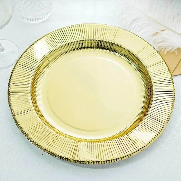 25 Pack 13" Gold Sunray Heavy Duty Disposable Paper Charger Plates