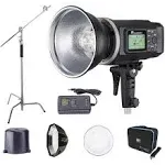 Flashpoint XPLOR 600 HSS R2 Battery Powered Studio Flash Strobe Light Photography Kit w/Built-in R2 2.4GHz, Bowens Mount, 600Ws, 8700mAh Battery, Bundle w/C-Stand and EZ Lock 44in OctaBox