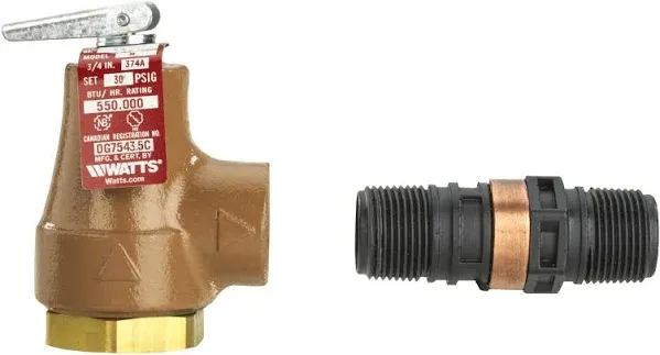 Watts 374a 30 Lb Boiler Relief Valve, 3/4 by Watts