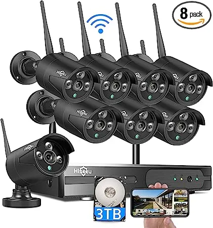 【3tb HDD Pre-Install 2k】 Hiseeu Wireless Security Camera System 8CH 1296P NVR 8pcs Outdoor/Indoor WiFi Surveillance Camera 3MP with Night Visionwa