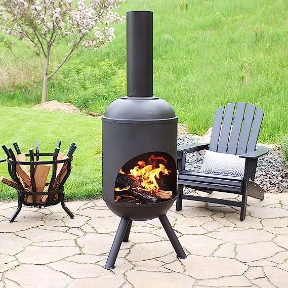 Sunnydaze Steel Outdoor Wood-Burning Chiminea Fire Pit 5-Foot Black