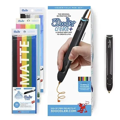 3Doodler Create+ 3D Printing Pen for Teens, Adults & Creators! - Black (2023 Model) - with Free Refill Filaments + Stencil Book + Getting Started Guide