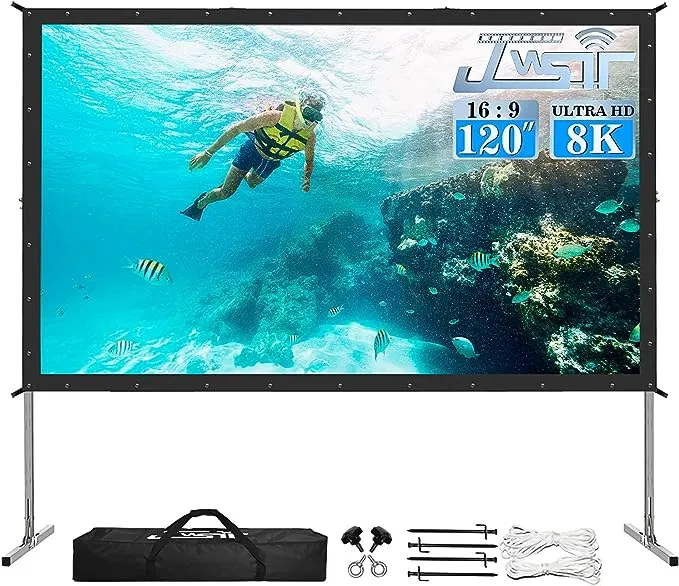 JWSIT 200 inch Projector Screen with Stand,Upgraded 3 Layers PVC 16:9 Large Outdoor Projector Screen,Portable Outdoor Movie Screen with Carrying Bag for Large Commercial Performance