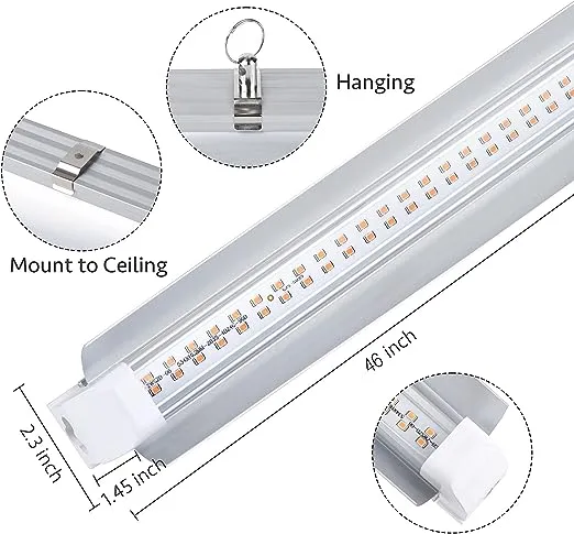 TYAGMAM Grow Light for Indoor Plants,4ft T8, 180W(4 x 45W, 1080W Equivalent ...