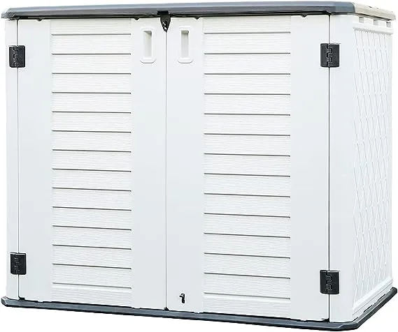 KINYING Outdoor Storage Shed - Horizontal Storage Box Waterproof for Garden, Patios, Backyards, Multi-Opening Door for Easy Storage of Bike, Garbage Cans, Tools, Lawn Mower, Off-White, 26 Cubic Feet