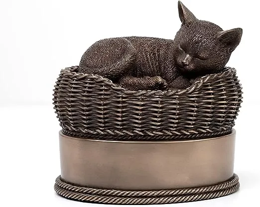 Perfect Memorials Bronze Cat in Basket Cremation Urn (25 Cu/in) - Cat Urn Keepsake for Ashes/Detailed Design/Display at Home/A Beautiful Tribute to Your Lost Pet