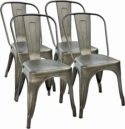 FDW Metal Dining Chairs Set of 4 Indoor Outdoor Chairs Patio Chairs Kitchen Metal Chairs 18 inch Seat Height Restaurant Chair, Cream