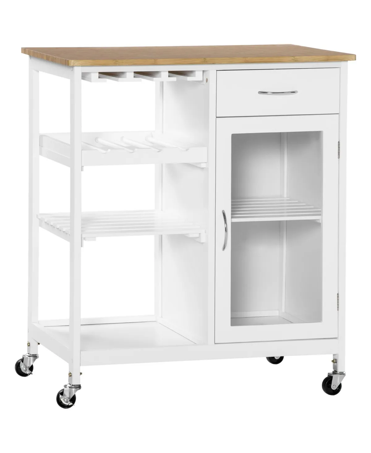 HOMCOM Rolling Kitchen Island with Storage, Kitchen Cart with 4-Bottle Wine Rack ...