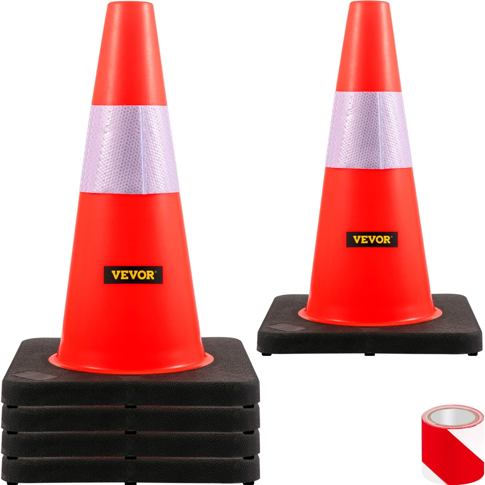 VEVOR Safety Cones 18 in/45 cm Height 5 Pcs PVC Orange Traffic Cone with Reflective Collar and Black Weighted Base Suitable for Traffic Control