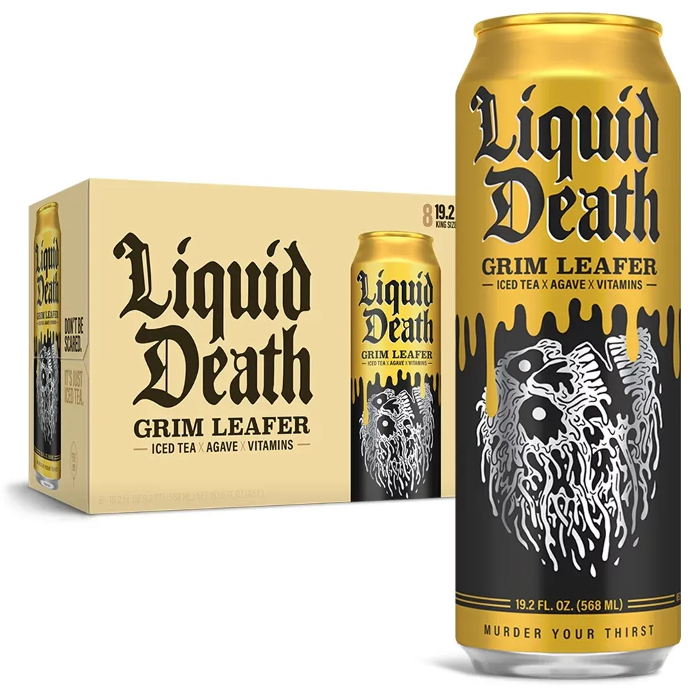 Liquid Death Iced Black Tea, Grim Leafer (Sweet Tea) 19.2 oz King Size Cans (8-Pack)