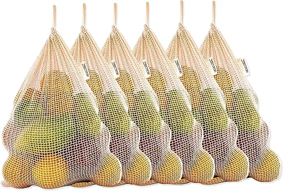 Reusable Produce Bags, Cotton Mesh Produce Bags, Onion Mesh Bag, 100% Organic Cotton, Cloth Produce Bag Grocery, Vegetables Bags for Grocery Shopping, Cotton Vegetables & Fruits Mesh Bag 6