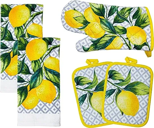 Franco Kitchen Designers Soft and Absorbent Cotton Towels with Pot Holders and ...