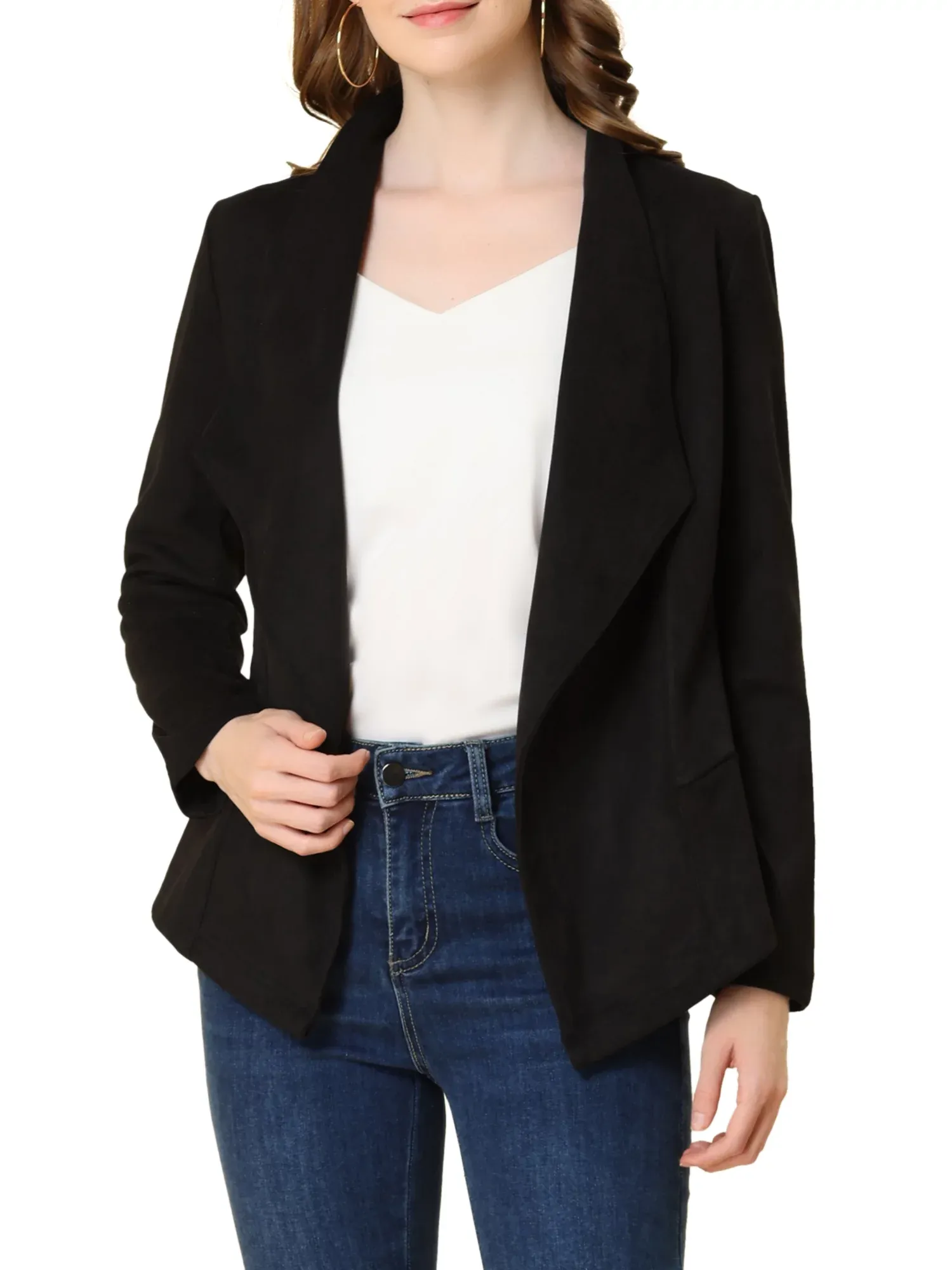 Unique Bargains Women's Faux Suede Jacket Open Front Lapel Draped Cardigan Blazers