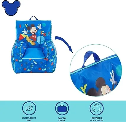 Idea Nuova Disney Mickey Mouse Kids Nylon Bean Bag Chair with Piping & Top Carry Handle, Large