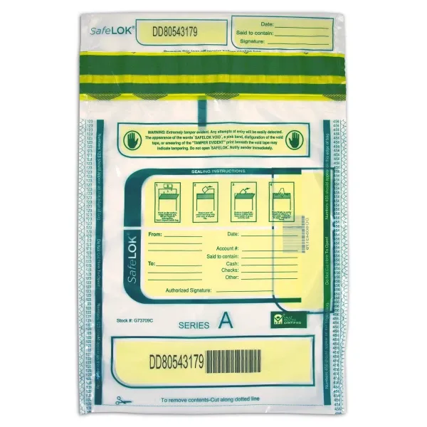 SafeLOK™ Deposit Bag, Plastic, 9 X 12, Clear, 100/pack 585087 CONTROLTEK