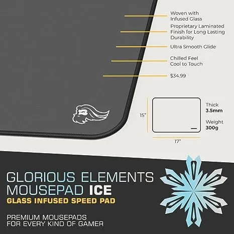 Glorious Gaming Elements Mousepad - XL Mouse Pad - Glass Infused Flexible Cloth Computer Desk Pad for Speed Gaming 15"x17" (ICE)