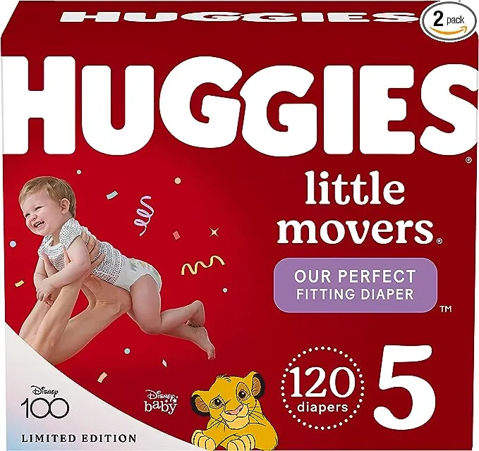 Huggies Little Movers Baby Diapers, Size 5 (27+ lbs), 120 Ct