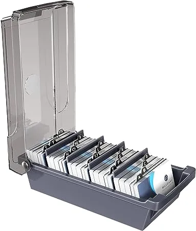 MaxGear Business Card Holder for Desk, Business Card Case Organizer, Credit Card Holder File, Business Card Holders Box Storage, Capacity: 500 Cards (2.2” x 3.5”), 4 Divider Boards & A-Z Tabs, Gray