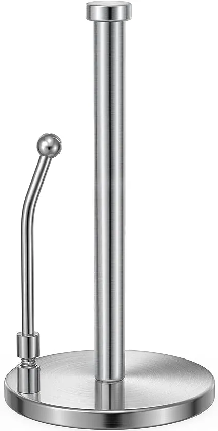 Paper Towel Holder Stand Stainless Steel Easy Tear Paper Towel Holder with Adjustable Spring Arm for Kitchen Bathroom