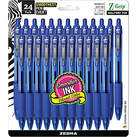 Zebra - Z-Grip Retractable Ballpoint Pen, Blue Ink, Medium - 24/Pack