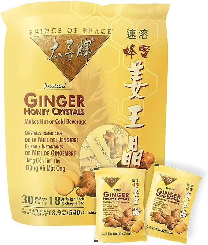 Prince of Peace Instant Lemon Ginger Honey Crystals, 30 Sachets – Instant Hot or Cold Beverage – Easy to Brew Ginger and Honey Crystals 