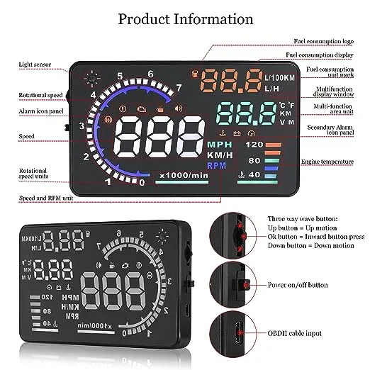 Head Up Display, Car HUD P8, OBDII & GPS Dual System, The 1st Model in The Market Can be Installed on A-Pillar Trim (2)