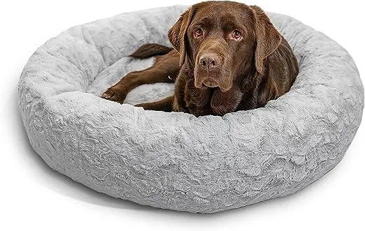 Best Friends by Sheri The Original Calming Donut Cat and Dog Bed in Lux Fur Gray, Small 23x23