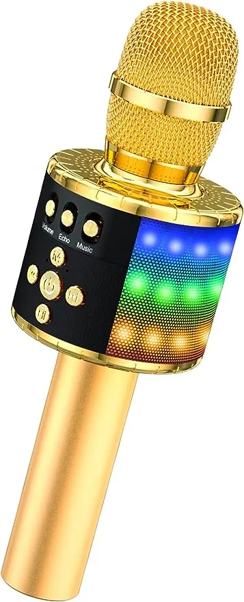 BONAOK Bluetooth Wireless Karaoke Microphone with LED Lights,4-in-1 Portable Handheld Mic with Speaker Karaoke Player for Singing Home Party Toys