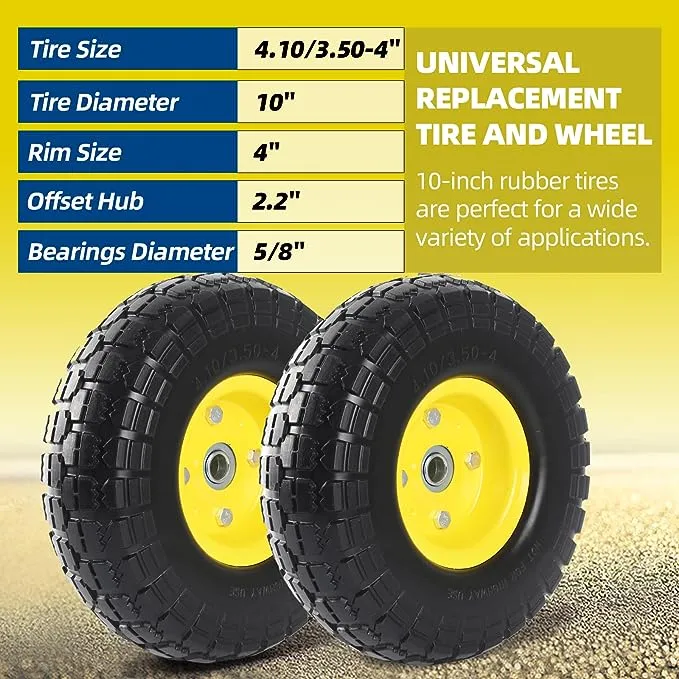 Does Not Apply Lawn Mower Tires 2 PK 10 inch Solid Rubber Tire Wheels 