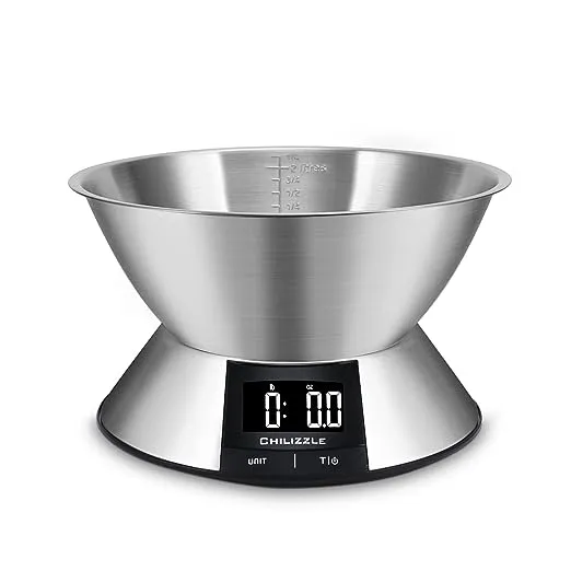 Chilizzle Food Scale with 304 Stainless Steel Bowl, Measures Liquids and Dray ...