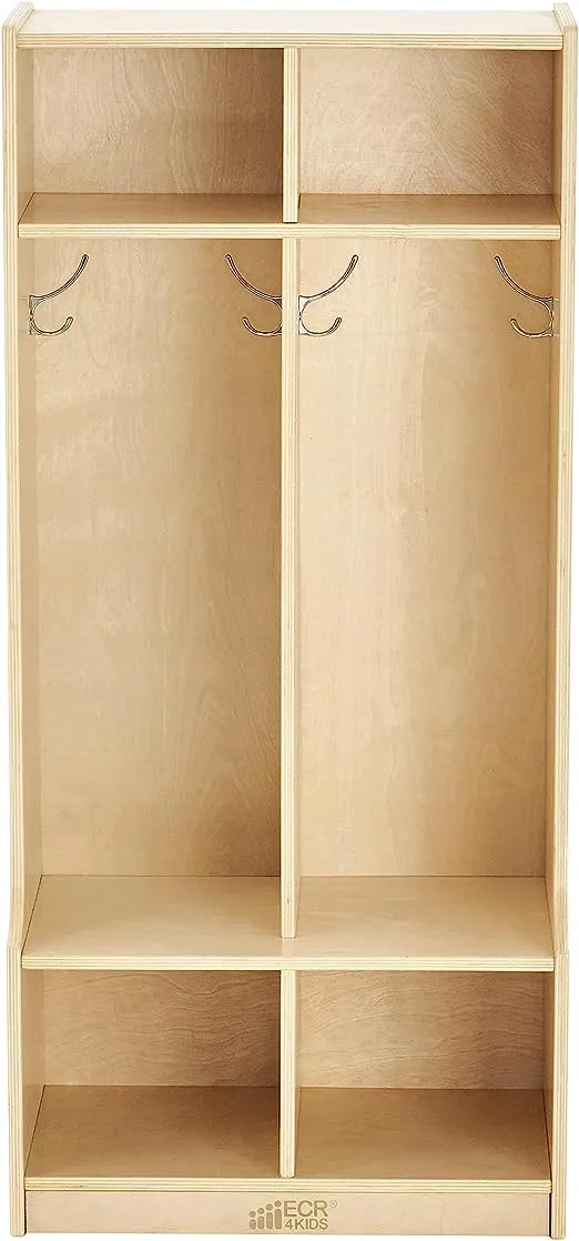 ECR4Kids 2-Section Birch Coat Locker with Bench