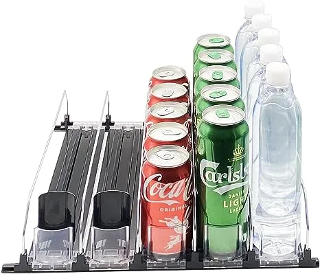 NagTour Drink Organizer for Fridge - Soda Dispenser Display with Smooth and Fast Pusher Glide Width Adjustable (6, 31CM)