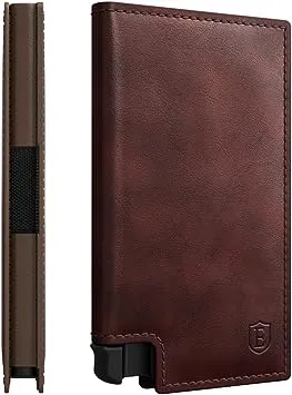 Ekster Parliament Men's Wallet | RFID Blocking Leather Minimalist Wallet | Slim Wallet for Men - Designed for Quick Card Access with Push Button (Classic Brown)