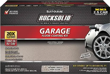 Rust-Oleum 381087 RockSolid Polycuramine 2.5 Car Garage Floor Coating Kit, Modern Greige, 180 Fl Oz (Pack of 1)