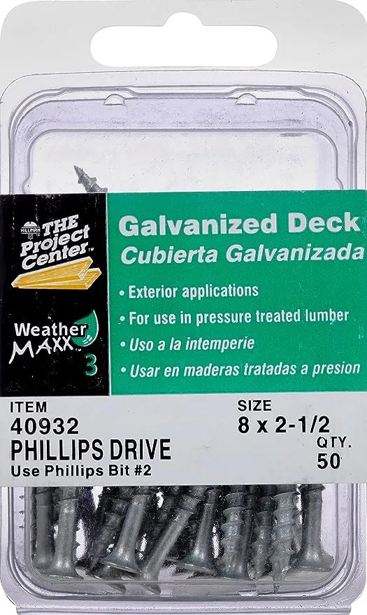 Hillman Fastener 40932 Galvanized Phillips Drive Deck Screw, 8 X 2 1/2-Inch, (Pack of 50)