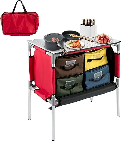 VEVOR Camping Kitchen Table Aluminum Portable Folding Station with 4 Storage 4 Detachable Legs and Carry Bag Quick Installation for Outdoor Picnic